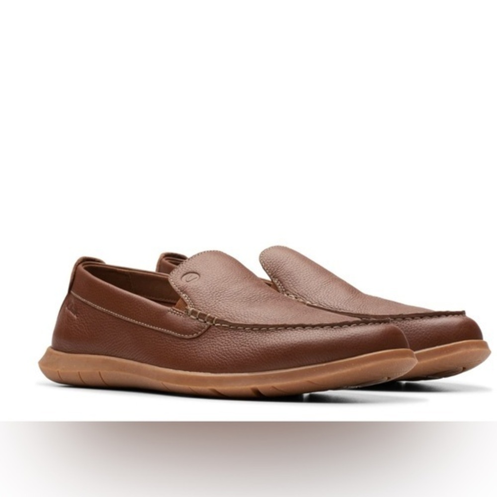 Clarks Men Flexway Step Lt Brown Lea Slip On Shoes NWOT
